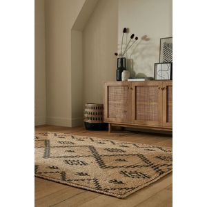 Flycarpets Rowen Patterned Modern Laagpolig - Jute Vloerkleed - Naturel / Beige / Zwart - 200x290 cm