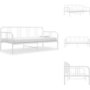 vidaXL Bedbank Modern Wit - Gepoedercoat Metaal - 206 x 95 x 88 cm - Zijplank - Geen Matrassen - Montage Vereist - Bed