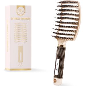 BeBliss Haarborstel - Anti Klit - Curved - Styling - Haar - Zwijnenhaar - Luchtdoorlatend - Ergonomisch - Goud