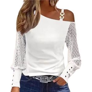 Zomer Dames Shirt Designer - Off Shoulder - Top - Wit - Kanten Mouwen