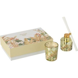 J-Line geschenkset geurkaars + geurolie walk in the woods - geel