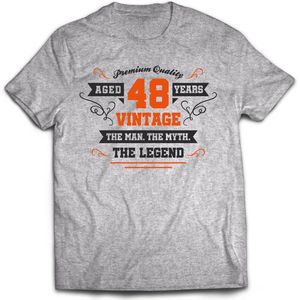 48 Jaar Legend - Feest kado T-Shirt Heren / Dames - Antraciet Grijs / Oranje - Perfect Verjaardag Cadeau Shirt - grappige Spreuken, Zinnen en Teksten. Maat S