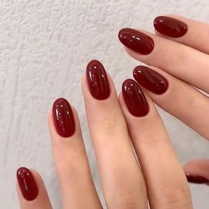 Fall Kunstnagels Set van 24 Ovale Nagels - Korte Lengte - Rood - Zelfklevend - Manicure Accessoires