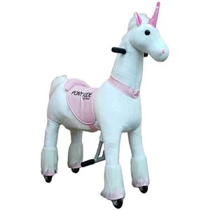 PonyRide Rijdend Speelgoed Paard - Hobbelpaard - Eenhoorn - Unicorn - 85x33x105 cm - 4-10 Jaar - Inclusief Inline Skate Wieltjes en leder zitje - Regenboog