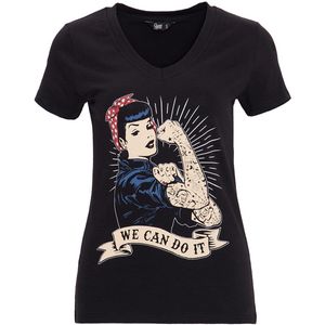 Queen Kerosin - We Can Do It - T-shirt - Zwart - Dames