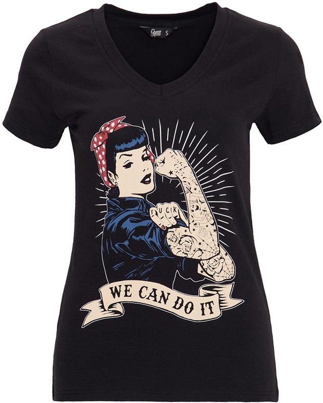 Queen Kerosin - We Can Do It - T-shirt - Zwart - Dames