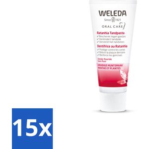 15 x WELEDA - Tandpasta - Ratanhia - 75 ml - Natuurlijke Tandpasta - Tandvleesversterkend - Tandpasta Zonder Fluoride - Tandpasta Met Ratanhia - Tandpasta Met Mirre