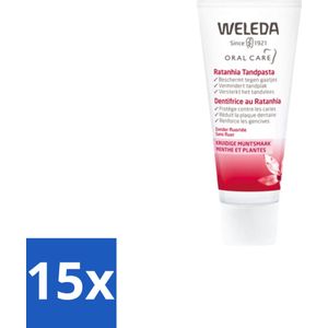 15 x WELEDA - Tandpasta - Ratanhia - 75 ml - Mirre - Pepermuntolie - Mondverzorging - Tandenpoetsen