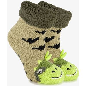 1 paar kinder huissokken dino met antislip - Groen - Maat 35/38