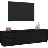 The Living Store TV meubel - Televisiekast - Massief grenenhout - 176 x 37 x 47.5 cm (B x D x H) - Zwart