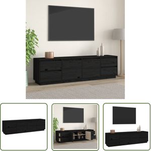 The Living Store TV meubel - Televisiekast - Massief grenenhout - 176 x 37 x 47.5 cm (B x D x H) - Zwart