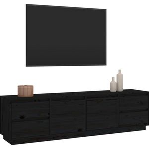 The Living Store TV meubel - Televisiekast - Massief grenenhout - 176 x 37 x 47.5 cm (B x D x H) - Zwart