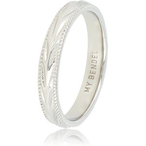 My Bendel Ring zilverkleurig met blad motief - 3 -5 mm - Zilverkleurige ring met blad bewerking - Met luxe cadeauverpakking