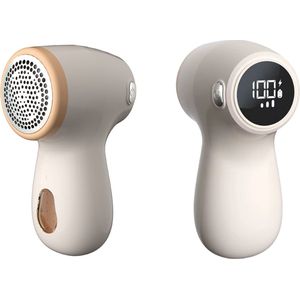 Livista® Schattige Crème-Witte Pluizentondeuse - Slimme Digitale Display - Scheren en Zuigen in Eén - Efficiënt Scheren met 6-Bladige Kop - USB Oplaadbaar - Draagbaar Ontwerp