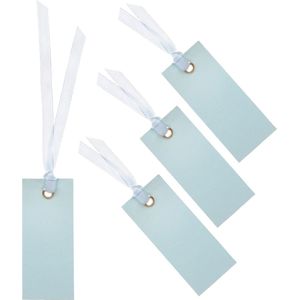 Santex cadeaulabels met lintje - set 48x stuks - licht blauw - 3 x 7 cm - naam tags