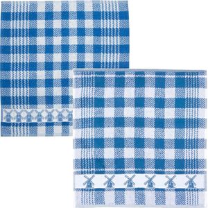 Holland Theedoek & Keukendoek Set - 1x Keukendoek - 1x Theedoek - Delfts Blauw - Hollandse Souvenir - Molens - 50cm x 55cm