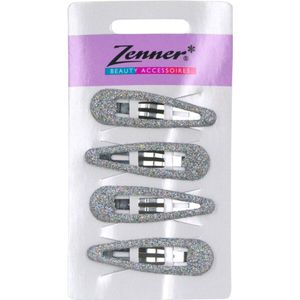 Zenner Klik-klak speldjes met glitter Zilver 4 stuks
