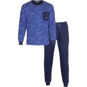 M.E.Q. - Heren Pyjama - 100% Katoen - Blauw - Maat S