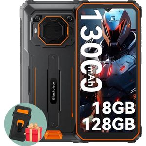 Blackview BV6200 Pro - Robuuste Smartphone - 18GB RAM - 128GB - Met Leren Hoesje - 13000mAh - 6,56 inch - 4G Dual SIM - Android 13 - IP68 Waterdicht - NFC - GPS - Oranje