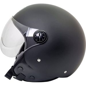 BHR 800 Easy - Vespa Scooterhelm - ECE goedgekeurde Scooterhelm - Geschikt als Scooter Brommer Motor Snorfiets Helm - L - Mat Zwart