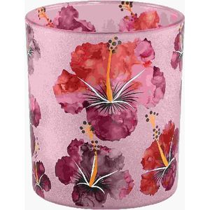 PTMD  denise roze glazen theelicht hibiscus bloemen
