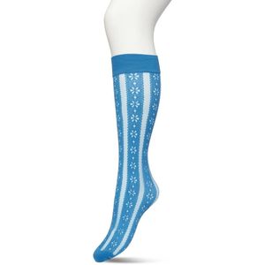 Bonnie Doon Dames Bloemen Panty Kniekousen Blauw in maat 36/42 - Knie Kousen 50 denier - Gebloemd - Bloemen Print - Uitstekend draagcomfort - Flower Stripe Knee High - Kniesokken - Zakt niet af - OEKO-TEX - Vallarte Blue - BP221804.384
