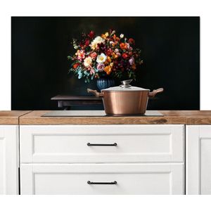 Spatscherm keuken 120x60 cm - Kookplaat achterwand Groot - Bloemen - Vaas - Boeket - Muurbeschermer - Spatwand fornuis - Hoogwaardig aluminium