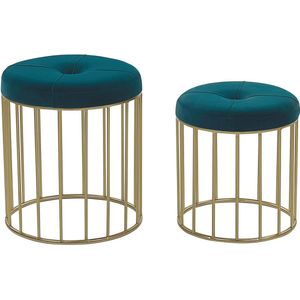 LUBBOCK - Hocker - Blauwgroen - Fluweel