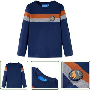 vidaXL Jongenskleding - Kinderkleding - Kindershirt met lange mouwen 116 marineblauw - Langmouwshirts - Kindertruitjes - Dino Print