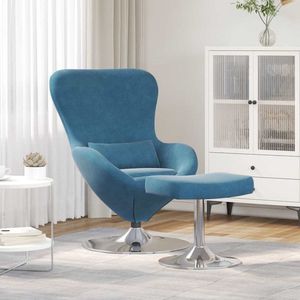 Draaifauteuil – Relaxstoel – Loungefauteuil – Leunstoel – Zitstoel – Blauw Met Voetsteun – 360° Draaibaar – Velvet Bekleding