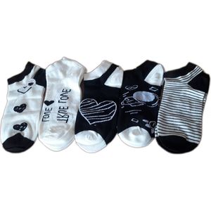 Zwart-Wit damessokken - 5 Paar - Sneakersokken - Maat 35/38