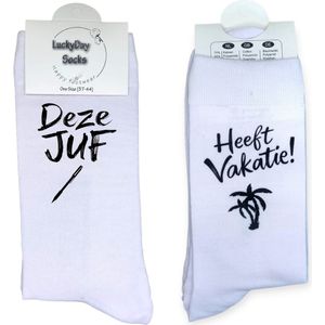 LuckyDay Socks - Bedankt Juf cadeautje - Afscheid juffrouw cadeau - Leraar cadeau - Afscheidscadeau - Einde schooljaar - Cadeau voor Juffrouw - Grappig cadeau voor juf - Leuke sokken voor Juffrouw - Maat 37-44