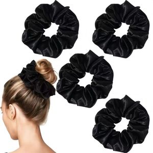 Scrunchies – Musthave Haaraccessore – Scrunche Pack – Luxe kwaliteit – Haarelastiek – Elastiekje – Elastiek – Haarwokkel – Haarverzorging – Haarelastiekjes – Haarwikkel — Zijden Scrunchie Zwart – 4x zwart – Zwart – 4 stuks