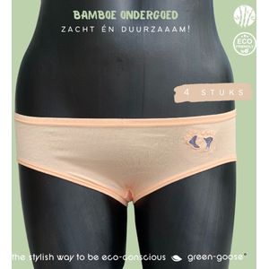 green-goose Bamboe Dames Slip | 4 Stuks | Perzik, L | Met Gestikt Voetjes Logo | Duurzaam, Ademend en Heerlijk Zacht