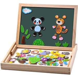 URBANKR8 - Houten magnetische puzzel - 100+ stuks magnetisch puzzelbord - boerderijpatroon spelletjes - educatieve tekenezel schoolbord - houten speelgoed voor kinderen vanaf 3 jaar oud