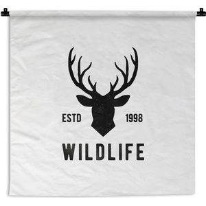 Wandkleed - Wanddoek - Hert - Logo - Zwart - Wit - 150x150 cm - Wandtapijt