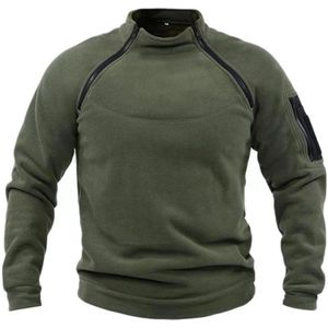 Somstyle Outdoor Fleece Trui Heren - Maat L - Thermo Kleding - Sweater Mannen - Legergroen
