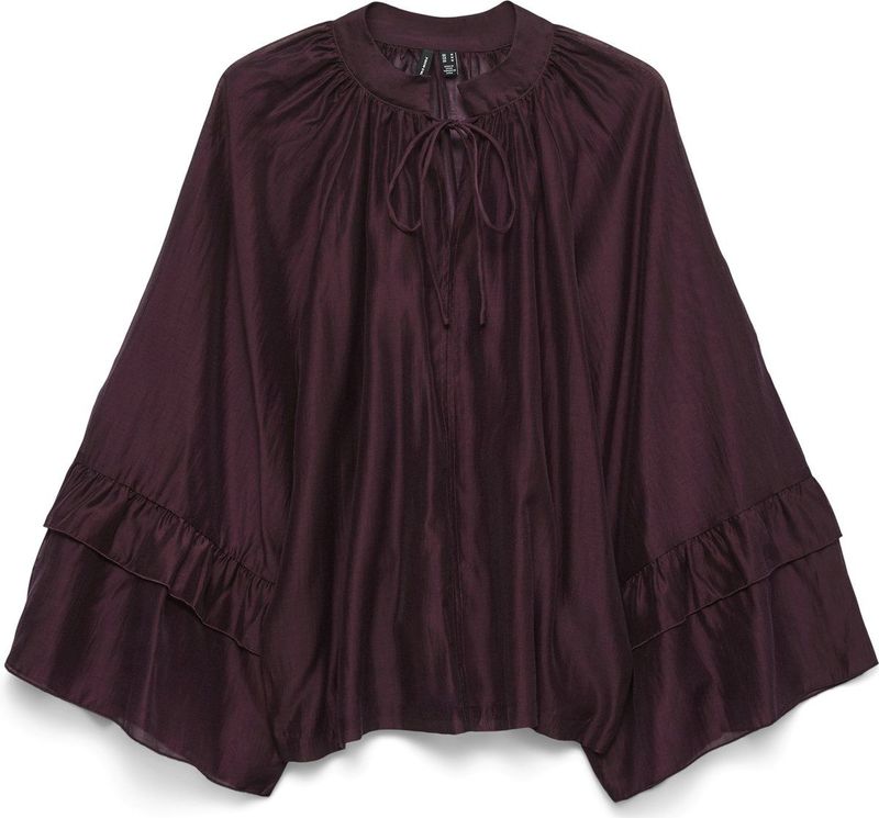 Vero Moda - Vmjenna 7/8 Frill Top Wvn - Blouse - Wijnrood