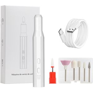 Witte draadloze nagelboorset: ultra-laag geluidsniveau, 20.000 tpm oplaadbare elektrische nagelvijl, draagbare nagelboor met lage warmte, met 6 boortjes voor beginners, manicure, pedicure, thuis