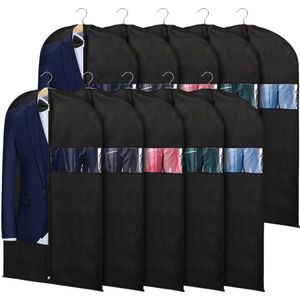 Kledingzak van 101 cm (10-delige set), kledingzak voor het opbergen, kast met ritssluiting met kledingzak en blazer met klapogen, jurk, zwart