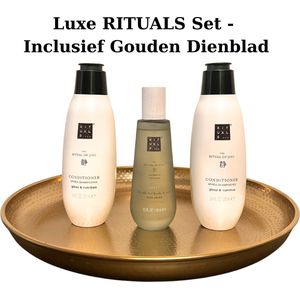 Rituals - Jing - Geschenkset - Shampoo 250 ml + Conditioner 250 ml + Hair & Body Oil + Gouden Dienblad - Gift Set