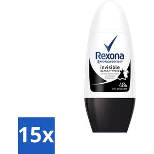 15 x Rexona - Invisible Black & White - Deo Roller - Anti-transpirant - 50 ml - Deo Roller - Anti-transpirant - Vlekkenvoorkomend - 48 Uur Bescherming - Fris Geur