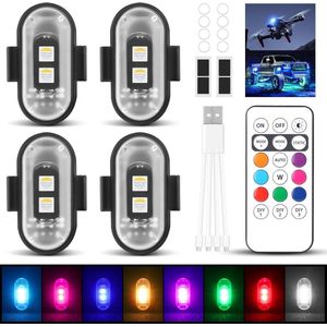 Pack of 4 wireless LED lichten - 8 kleuren stroboscoop - afstandsbediening - USB opladen - anti-botsing lichten - LED verlichting voor drones