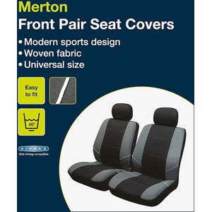 'Merton' zwart/grijze bekleding voor voorstoelen en hoofdsteunen SS3633 - complete set universele bekleding met elastische zoom, geschikt voor zij-airbag en in de machine te wassen