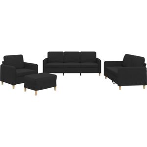 vidaXL 4-delige loungeset zwart met kussens