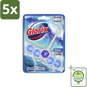 5 x Glorix - Toiletblok - Power Clean Ocean - Frisse Geur - 1 blok - Grootverpakking - Toiletblok - Toilet Schoonmaken - Frisse Geur - Anti-kalk - Ocean Geur