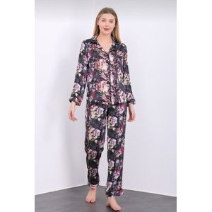 Satijn Dames Pyjama Set Met Bloemenprint Maat M