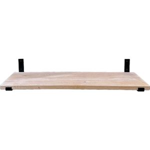GoudmetHout Massief Eiken Wandplank - 140x40 cm - Industriële Plankdragers L-vorm Up - Staal - Mat Zwart - Wandplank hout