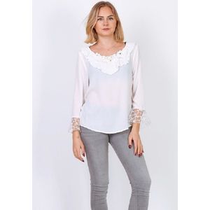 Prachtige blouse met steentjes - Wit - S/M