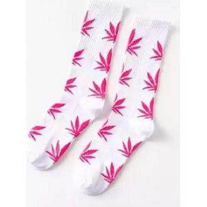 Wietsokken - Cannabissokken - Wiet - Cannabis - wit-roze - Unisex sokken - Maat 36-45